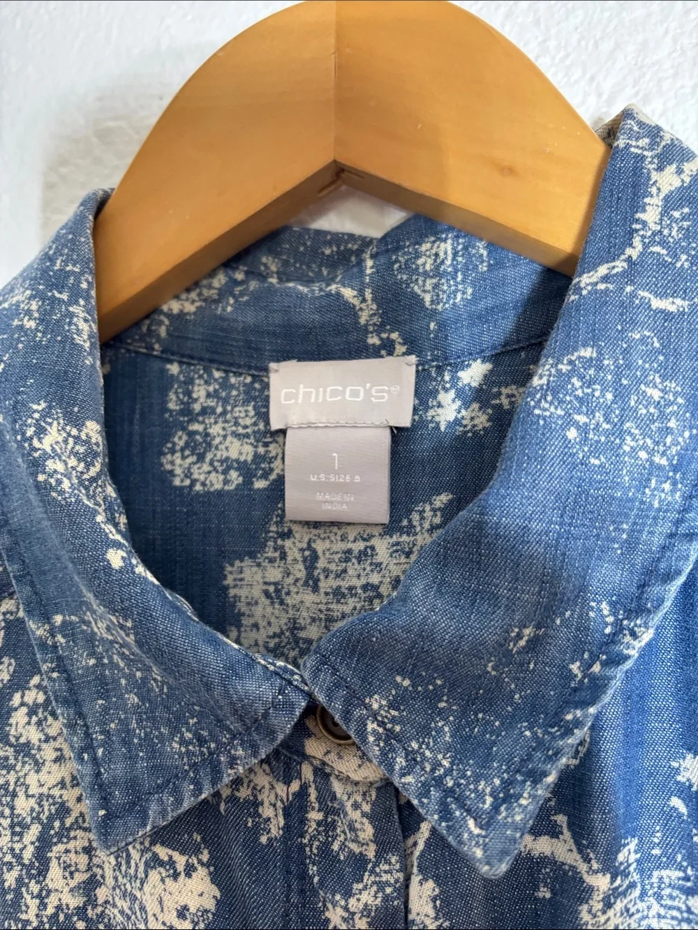Chico's Blue Floral Chambray Denim Maxi Shirt Dress Split Hem Size 1 | Med - Picture 2 of 7